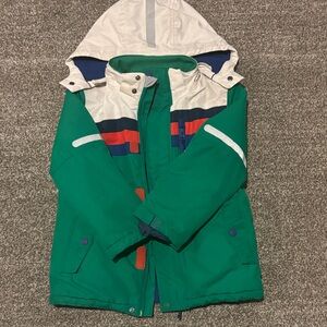 Boden lined waterproof Vibrant Green and White Kids Raincoat.